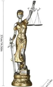 Resim Adalet Tanrıçası Heykeli, 37 cm, Altın ve Gümüş Renk, Reçine Malzeme, Dekoratif Ofis ve Ev Aksesuarı 