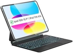 Resim Yesido iPad 10. Nesil/11. Nesil ile Uyumlu Touchpad Işıklı Klavyeli Kılıf, Siyah 