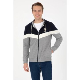 Resim U.S. Polo Assn. Erkek Gri Melanj Örme Hırka %68 Pamuk Rahat Kalıp Tek Cepli Trend Stil 