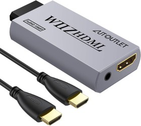 Resim AUTOUTLET Wii - HDMI Adaptörü, Wii Hdmi 1080P/720P Full HD Dönüştürücü, 3.5mm video ses çıkış jakı ve 1m HDMI kablosu ile, Nintendo Wii ve WII U için, TV Monitörü Beamer TV (gri) 