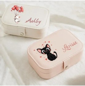 Resim Willowhaven Pembe Kedi Desenli Sevgililer Günü Kişiselleştirilmiş Pu Deri Mücevher Kutusu 