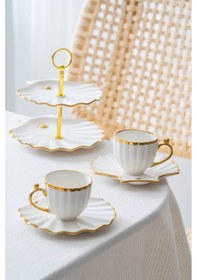 Resim Acar Shelly 2 Kişilik Standlı Kahve Fincan Takımı Gold - 130 Ml Beyaz/gold 