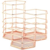 Resim Ganzhoushop Tel Şeritli Kalemlik Yuvarlak Demir Örgü Kalem Kalemlik Bardak Kırtasiye Düzenleyici Gül Altın 