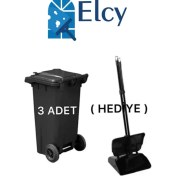 Resim Elcy 3 Adet Siyah Plastik Çöp Konteyneri 120 Lt Isıya Karşı Dayanıklı Siyah Kapaklı Faraş Hediyeli 