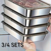 Resim Paslanmaz Çelik Gıda Saklama Kapları 3'lü Set/4'lü Set - Hava Geçirmez, Sızdırmaz Öğle Yemeği Kutuları, Bulaşık Makinesi ve Mikrodalga Uyumlu, Dondurucu/Buzdolabı için Üst Üste Yerleştirilebilir Mutfak Organizasyon Kapları 