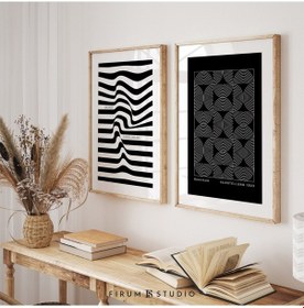 Resim Siyah Beyaz Geometrik 2'li Set, Modern Siyah Sanat 