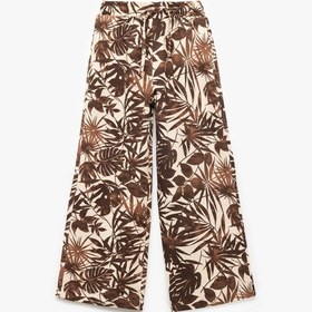 Resim Koton Viskon Ve Keten Karışımlı Yaprak Desenli Geniş Paça Pantolon Kahverengi Desenli 5skg40009ew Kahverengi Desenli Kahverengi 