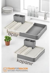 Resim Modacar Açılır-kapanır Bulaşıklık - Bulaşık Durulama Sepeti Tabaklık Bulaşık Kurutmalık Gri 