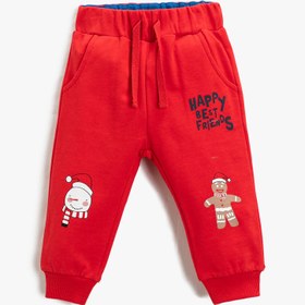 Resim Erkek Bebek Jogger Eşofman Altı Kardan Adam Baskılı Beli Bağlamalı Cepli 