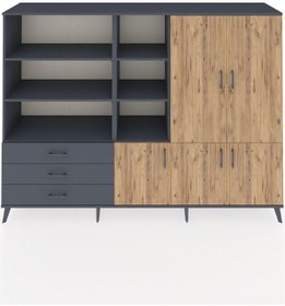Resim Hyperion Dolap 11 Raflı 3 Çekmeceli 5 Kapaklı 220x44x163 Antrasit Antrasit-çam/antrasit 