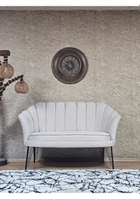 Resim Zafir İkili İstiridye Siyah Boyalı Telli Ayak Çay Seti Koltuk Tekli Berjer , İkili Berjer Koltuk Krem 