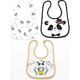 Resim Mai Perla Panda Temalı Kare 3 Parça Microfiber Mama Önlüğü Kendi Kutusunda (Su Geçirmez) Çıtçıtlı 
