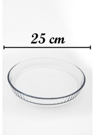 Resim Borcam Profesyonel Fırın Kabı - Çizgili Yuvarlak Ikili Cam Tepsi Seti Saydam 