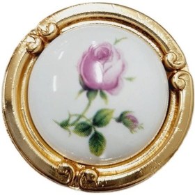 Resim Porselen Düğme Kulp Metal Gold Güllü / 5 Adet Altın 