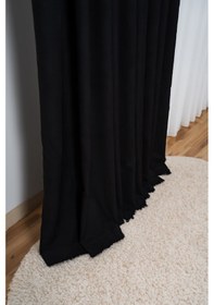 Resim Kadife Dokulu Ada Fon Perde Salon Yatak Odası Siyah 
