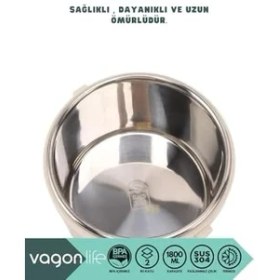 Resim Storemax Bento 1800ML Lunchbox 2 Katlı 4-6 Saat /soğuk Termos Özellikli Çelik Sefer Tası Yemek Kutusu (Kahverengi) 