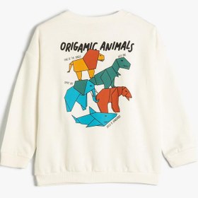 Resim Erkek Bebek Sweatshirt Bisiklet Yaka Uzun Kollu Hayvanlar Baskı Detaylı Pamuklu 