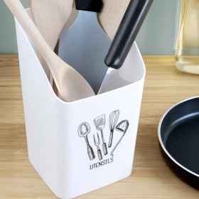 Resim 2'li Tezgah Üstü Kaşıklık - Mutfak Organizer Düzenleyici Kepçelik Kaşık Bıçak Standı Siyah Beyaz 