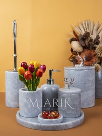 Resim MIARIK DESIGN & DEKORASYON DEKORATİF GRI MERMER AKSESUAR DETAYLI 7 Lİ BANYO SETİ TAKIMI 