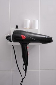 Resim Risingmaber Beyaz Metal Yapışkanlı Saç Kurutma Askısı, Yapışkanlı Banyo Düzenleyici Organizer Fön Makinelik MT83B 