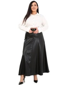 Resim Disentis Büyük Beden Kemerli Uzun Siyah Deri Etek Siyah 