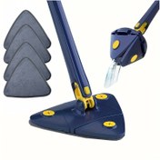 Resim Üçgen Paspas Seti 4 Yıkanabilir Mikrofiber Ped ile - Kolay Yıkama Tasarımı, Çok Amaçlı Islak/Kuru Paspas Cam, Duvarlar, Tavanlar İçin - Mutfak, Oturma Odası, Yatak Odası Temizliği İçin İdeal - Dayanıklı Paslanmaz Çelik Sap 