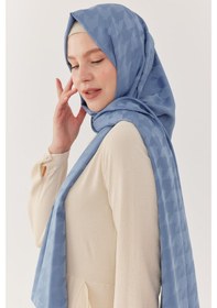Resim Mirsoy Scarf Kazayağı Desen İpeksi Jakar Şal - Gökmavisi Gök Mavisi 