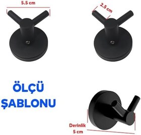 Resim Badem10 Siyah Renk Metal Sağlam Banyo Lavabo 2'li Askılık Aparat Bornoz Havlu Asma Askı Vidalı 