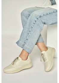 Resim Fox Shoes Y999255803 Bej Hakiki Deri Kadın Spor Ayakkabı Sneakers Bej 
