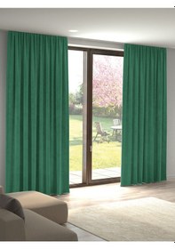 Resim Kadife Dokulu Deniz Yeşili Ada Fon Perde Ekstrafor Büzgülü Deniz Yeşili 