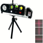 Resim Dikey/Yatay Lazer Seviye Bandı Ayarlanabilir Çok Fonksiyonlu Standart Cetvel Çapraz Çizgili Ölçüm Aleti ve Tripod 