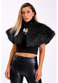 Resim Keyifli Moda Kadın Siyah Broşlu Kürk Etol Bolero 