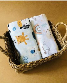 Resim 2 Adet Organik Müslin Örtü Battaniye Çok Renkli 