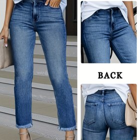 Resim Kadınların Yüksek Bel Esnek Düz Bacaklı Kot Pantolonları - Açık Mavi Yıkanmış Kot Pantolonlar, Tüm Mevsimler İçin Rahat ve Çok Yönlü Günlük Pantolonlar, Hafta Sonu Gezileri ve Seyahatler İçin Mükemmel, Yüksek Bel Esnek Düz Bacaklı Kot Pantolonları | Yüksek Bel Kot Pantolonları | Rahat Fit 