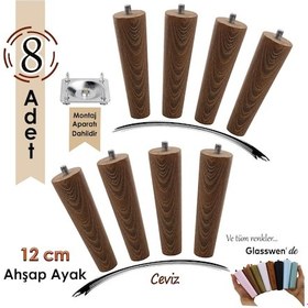 Resim 8 Adet Ahşap Ayak 12 Cm Ceviz M8 Civatalı Bağlantı Aparatlı Dolap Mobilya Koltuk Kanepe Destek Ayağı Ayakları Ceviz 