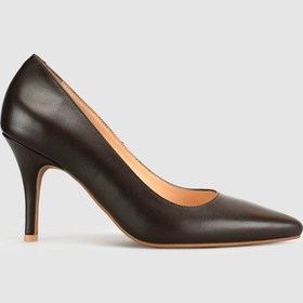 Resim Cabani Kahve Hakiki Deri Klasik Stiletto Kadın Ayakkabı Kahverengi 