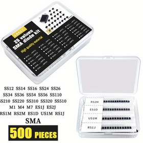 Resim 500 Adet Yüksek Kaliteli Elektronik Kiti: 25 Değer - Kararlı & Hızlı Kurtarma Schottky Diyotlar, SMA DO-214AC & Daha Fazlası - Endüstriyel Kullanım İçin Mükemmel 