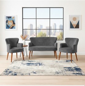 Resim Azra Mobilya Roma Çay Seti Koltuk Takımı Babyface Kumaş 2 Berjer + 1 İkili Koltuk Ahşap Ayaklı Gri Gri 