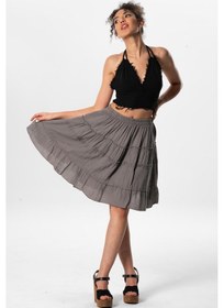 Resim Benan Beli Lastikli Kısa Yazlık Müslin Etek Gri Gri-gri Gri 