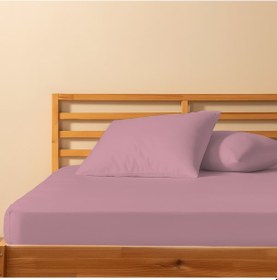 Resim %100 Pamuklu Tek Kişilik Lastikli Çarşaf 120x200+30 50x70 Yastık Kılıfı 1 Adet Mor 