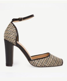 Resim Yargıcı Deri Hasır Detaylı Topuklu Ayakkabı Kahverengi 