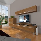 Resim Ekoflex 6y Mdf Krom Ayaklı Tv Ünitesi Tv Sehpası - Naturel Ceviz 