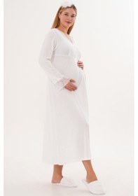 Resim Mecit Pijama Mecit 6305 Ekru Hamile Lohusa Gecelik 