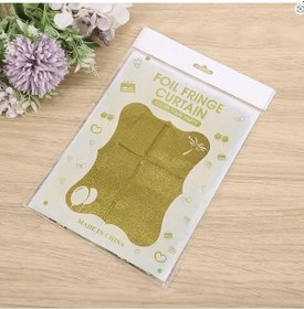 Resim Altın Gold Renk Dikdörtgen Kesim Parlak Sim Görünümlü Fon Perde Dekor 1x2 Metre - 