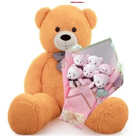 Resim Sevimli 90 Cm Peluş Ayı İle Pembe Konsept Romantik Peluş Ayıcık Buketi Kahverengi 