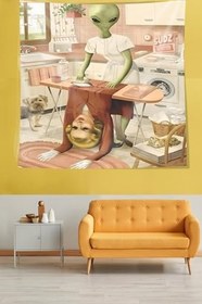 Resim Pelangi Marilyn Monroe Temalı Ütü Yapan Uzaylı Leke Tutmaz Kumaş Duvar Örtüsü Duvar Halısı Tapestry PNTR539, 100 x 100 