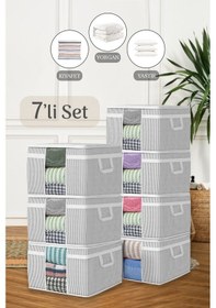 Resim 7'li Maxi Pencereli Baza Altı Hurç - Çekyat Baza Tipi Yastık Kıyafet Saklama Hurcu 45 X 40 X 30 Cm Gri 