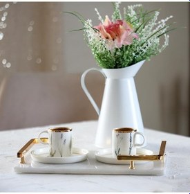 Resim Akayev Mermer Beyaz Altın L Dizayn 30X20 CM Tepsi 