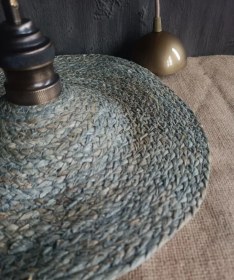 Resim Hasır Avize - Metal Şapkalı - El Yapımı Tasarım - Dekoratif Aydınlatma Hasır Gri 