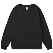 Resim Ağır Ve Rahat, Yuvarlak Yakalı, Pamuk Karışımlı, Çift Taraflı Kadın Sweatshirt Siyah 